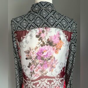 Aratta Silent Journey Patterned Button Down Shirt Blouse Top Long Sleeve Flower